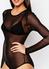 Body Preto Basico Tule Transparente Manga Longa