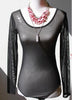 Body Feminino Tule Transparente e Manga Longa