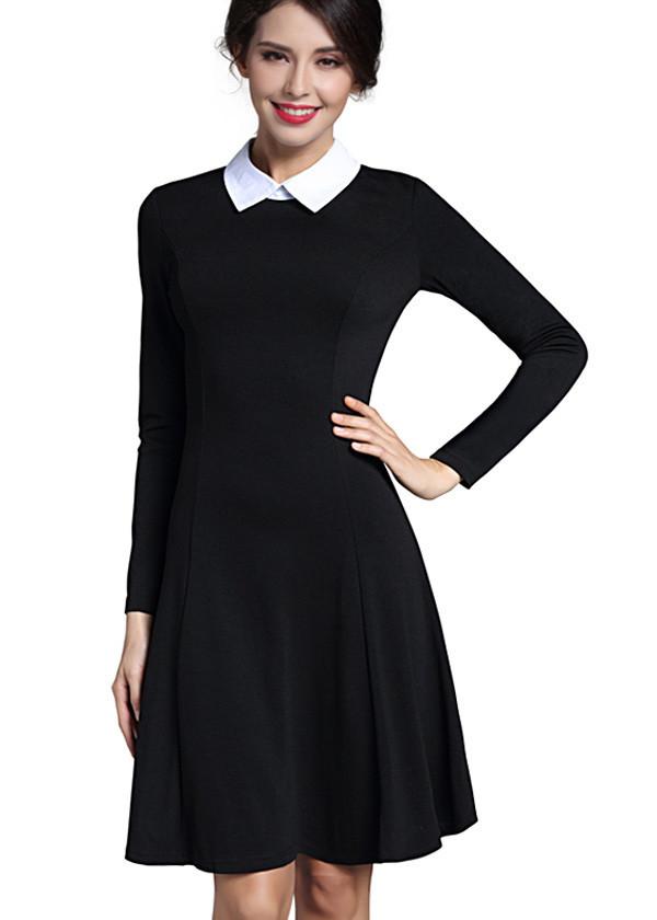 Vestido Preto Curto Evasê Manga Longa