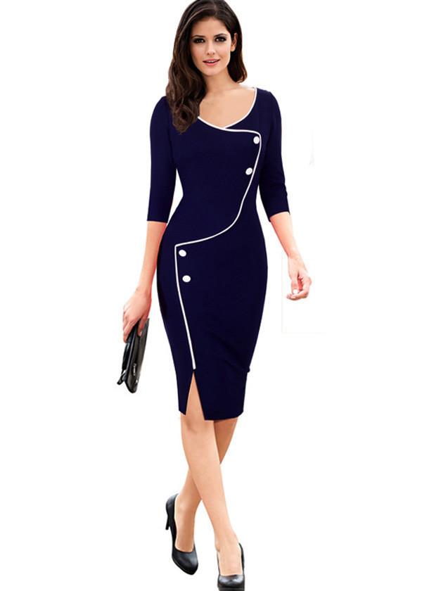 Vestido Midi Tubinho com Fenda Para Trabalhar
