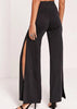 Calça Flare Bordada Floral Com Fenda Lateral