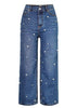 Calça Jeans Bordada com Perola