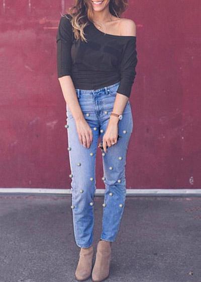 Calça Jeans com Pérolas