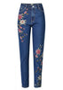 Calça Jeans Bordada com Flores