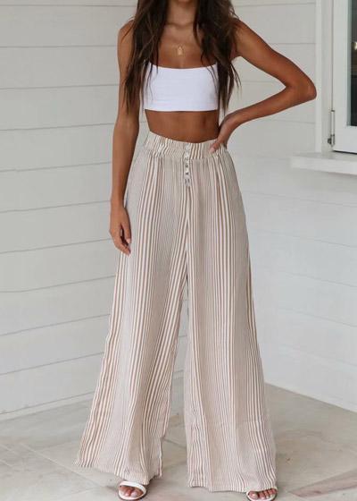 Calça Pantalona Listrada Bege e Branca