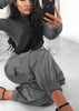 Calça Jogger Feminina Cetim Cintura Alta com Bolsos