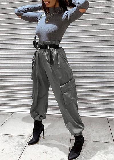 Calça Jogger Feminina Cetim Cintura Alta com Bolsos
