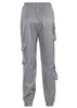 Calça Jogger Feminina Cetim Cintura Alta com Bolsos