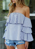 Blusa Listrada Com Babado No Ombro Caído