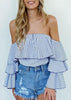 Blusa Listrada Com Babado No Ombro Caído