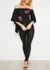Blusa Ombro a Ombro Bordado Floral e Manga Flare