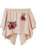 Blusa Ombro a Ombro Bordado Floral e Manga Flare