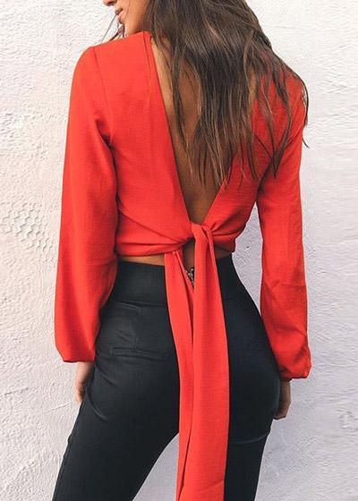 Blusa Chiffon Com Decote Profundo Nas Costas