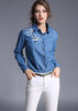 Camisa Jeans Bordada Azul