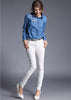 Camisa Jeans Bordada Azul