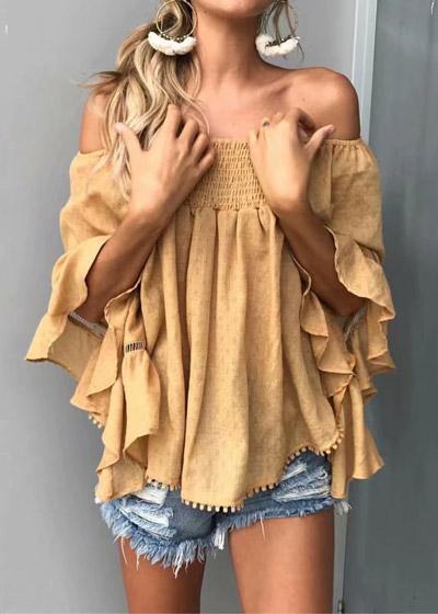 Blusa Ombro a Ombro Manga Flare com Babado