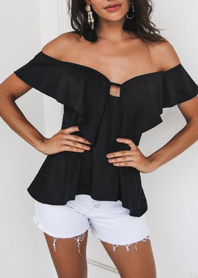 Blusa Assimétrica Ombro a Ombro com Babado