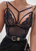 Body de Renda e Tule com Tiras Strappy