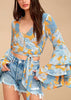 Cropped Estampado de Amarrar Manga Flare