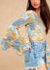 Cropped Estampado de Amarrar Manga Flare