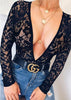 Body Renda Decotado Manga Longa
