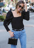 Blusa Cropped Manga Longa Decote Quadrado