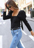 Blusa Cropped Manga Longa Decote Quadrado