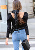 Blusa Cropped Manga Longa Decote Quadrado