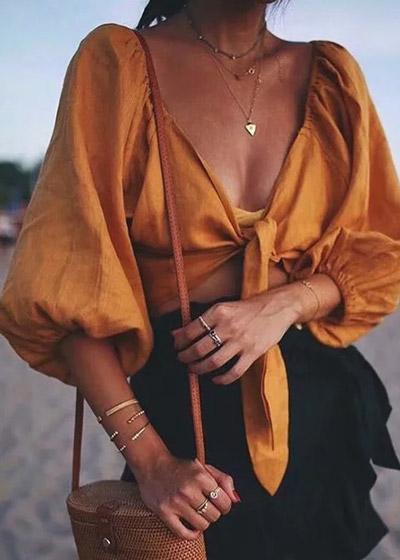 Blusa Cropped de Amarrar na Frente