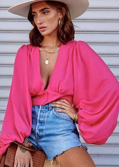 Blusa Cropped Decotado Manga Bufante
