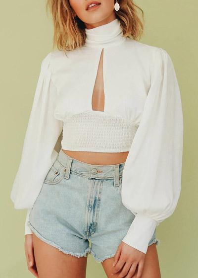 Top Cropped Gola Alta Manga Bufante