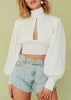 Top Cropped Gola Alta Manga Bufante
