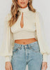 Top Cropped Gola Alta Manga Bufante