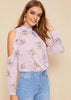 Blusa Ombro Vazado Estampada com Babado