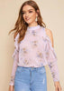 Blusa Ombro Vazado Estampada com Babado
