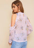 Blusa Ombro Vazado Estampada com Babado