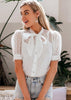 Blusa Manga Bufante Branca Gola Laço
