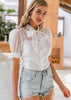 Blusa Manga Bufante Branca Gola Laço