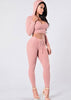 Conjunto Canelado Cropped com Capuz e Calça Legging