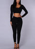 Conjunto Canelado Cropped com Capuz e Calça Legging