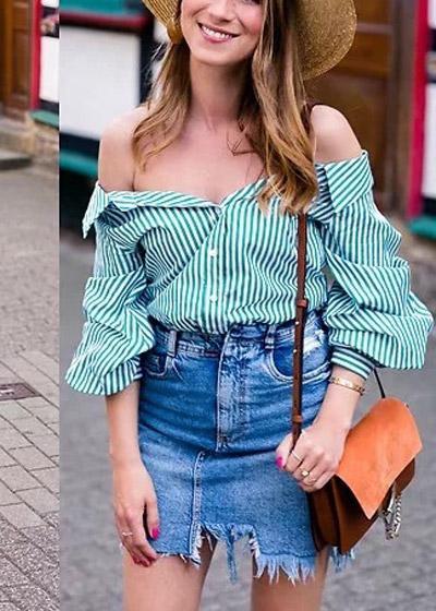 Blusa De Ombro Caido Listrada