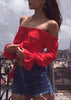 Blusa Cropped Babado Ombro a Ombro Ciganinha