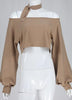 Blusa Cropped Manga Longa em Malha Canelada