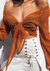 Blusa Cropped de Amarrar Manga Longa