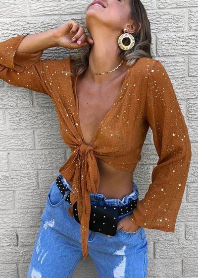 Blusa Cropped de Amarrar Manga Longa