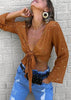 Blusa Cropped de Amarrar Manga Longa