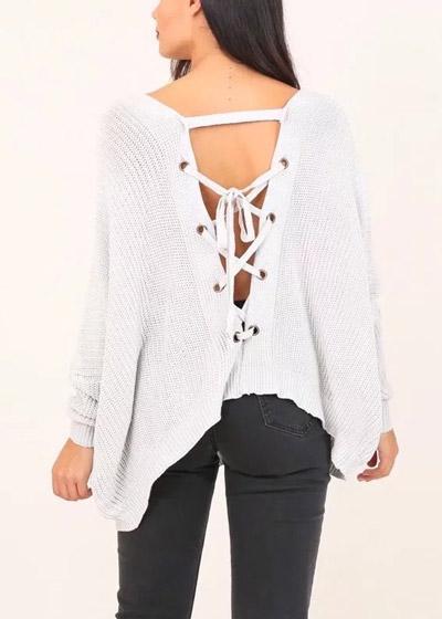 Blusa Tricot Trançada nas Costas com Ilhós