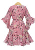 Vestido Floral Manga Flare com Decote Transpassado