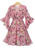 Vestido Floral Manga Flare com Decote Transpassado