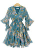 Vestido Floral Manga Flare com Decote Transpassado